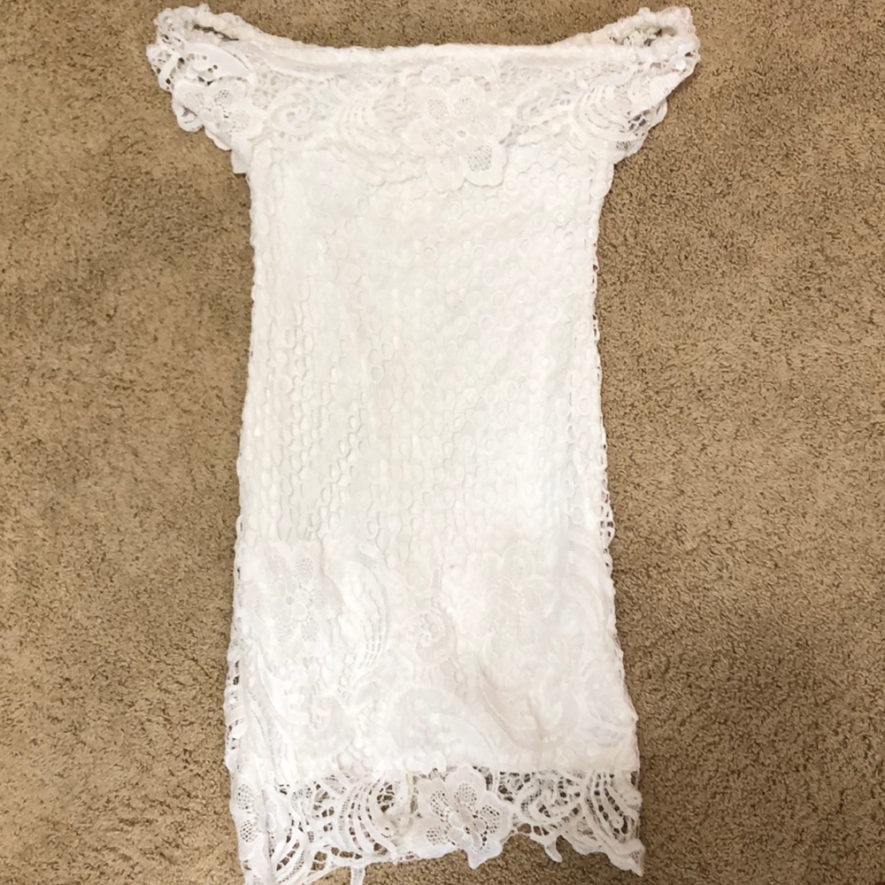 White mini crotchet dress off shoulder